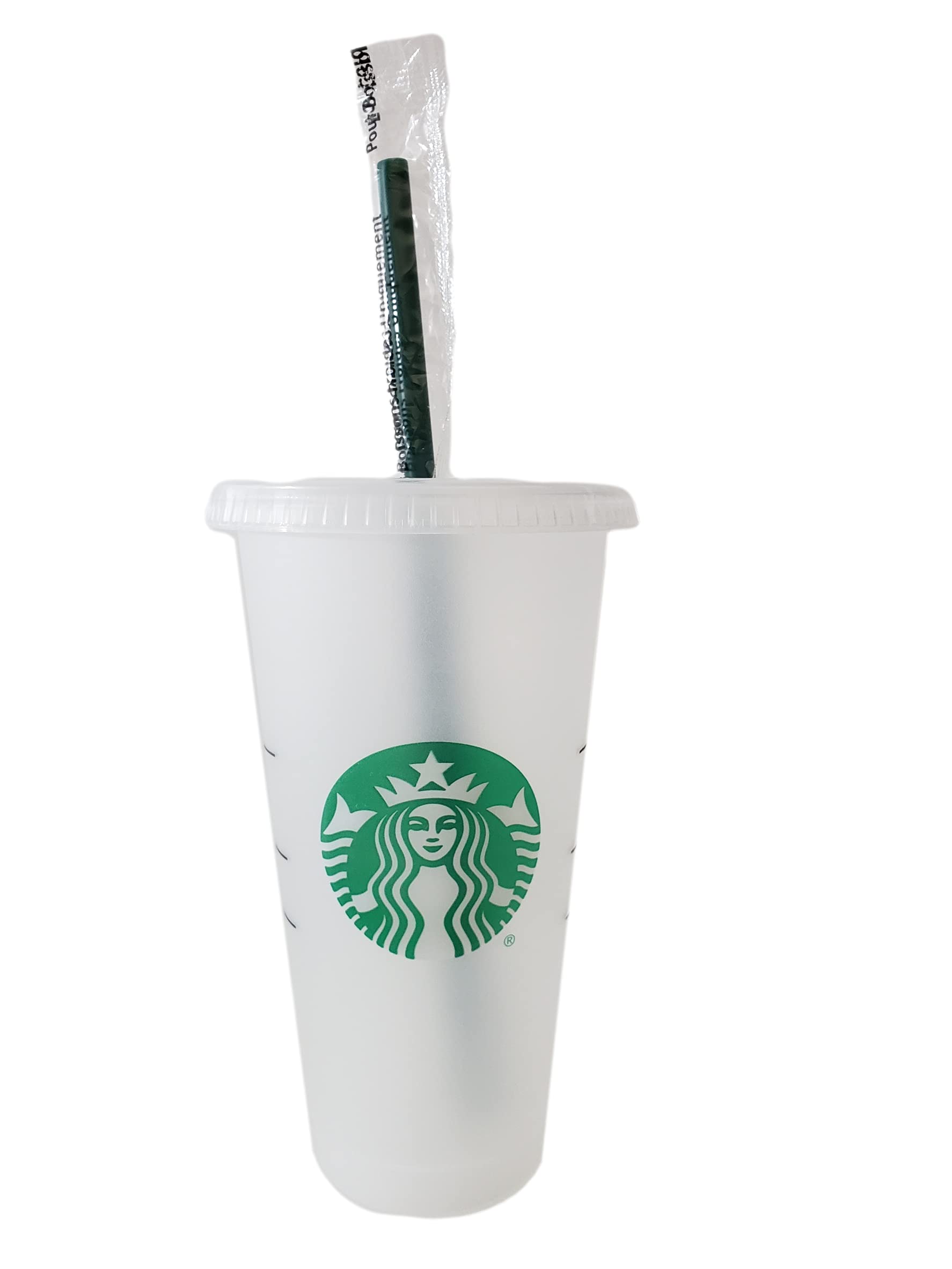 STARBUCKS 1 Pack - Reusable Frosted Cup with Lid and Green Straw with Lid, 23 fl oz, Matte White
