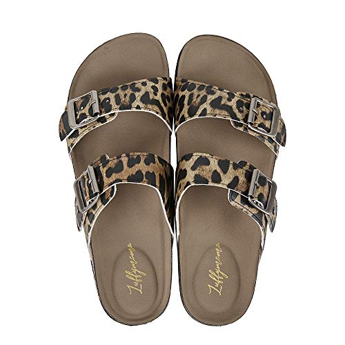 LUFFYMOMO Womens Slide Sole Sandals Cork Footbed Adjustable Stap Buckle