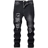 Nivne Tco Tween Boys Skinny Jeans Zipper Fly Slim Fit Distressed Ripped Frayed Black Denim Pants with Pockets