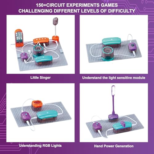 3 Electronic Building Box | 150 Experiments and 53 Components Stem Physics Toys with Light Sensors Microphone Electrical Engineering Learning Set with Basic Plates