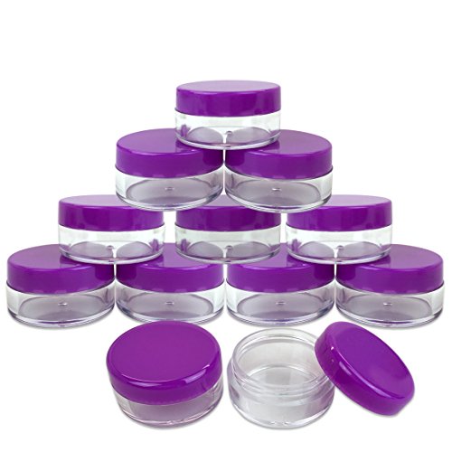 Beauticom 5G/5ML High Quality Round Clear Jars with Purple Lids for Lotions, Creams, Toners, Lip Balms, Makeup Samples - BPA Free (Quantity: 25 Pieces)