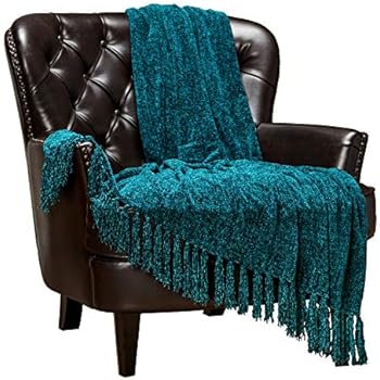 Chanasya Chenille Velvety Texture Decorative Throw Blanket with Tassels - Classy Elegant with Subtle Shimmer for Sofa, Chair, Couch, Bed, Living Room Throw (50x65 Inches) Teal
