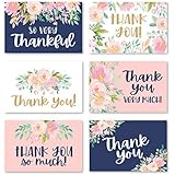 24 Navy Blush Floral Thank You Cards With Envelopes, Great Note For Adult Funeral Sympathy or Gift Gratitude Supplies For Grad, Birthday, Baby or Bridal Wedding Shower For Boy or Girl Kid Watercolor