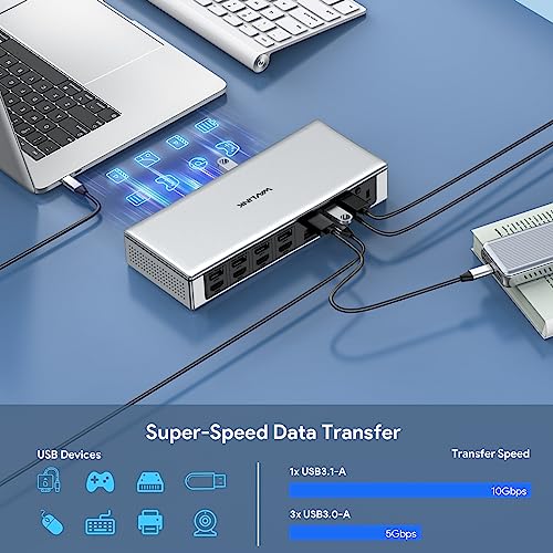 WAVLINK DisplayLink 19-in-1 USB-C/A Docking Station for Mac M1/M2, Windows Laptops and New MacBook Neo, 4 Monitors 5K/4K@60Hz, 4 HDMI + 4 DP, LAN 2.5G, 180W, 10Gbps