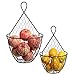 MyGift Country Rustic Brown Metal Hanging Fruit Basket, Wall Mounted Chicken Wire Vegetables and Produce Bin, Kitchen Storage Baskets, Set of 2