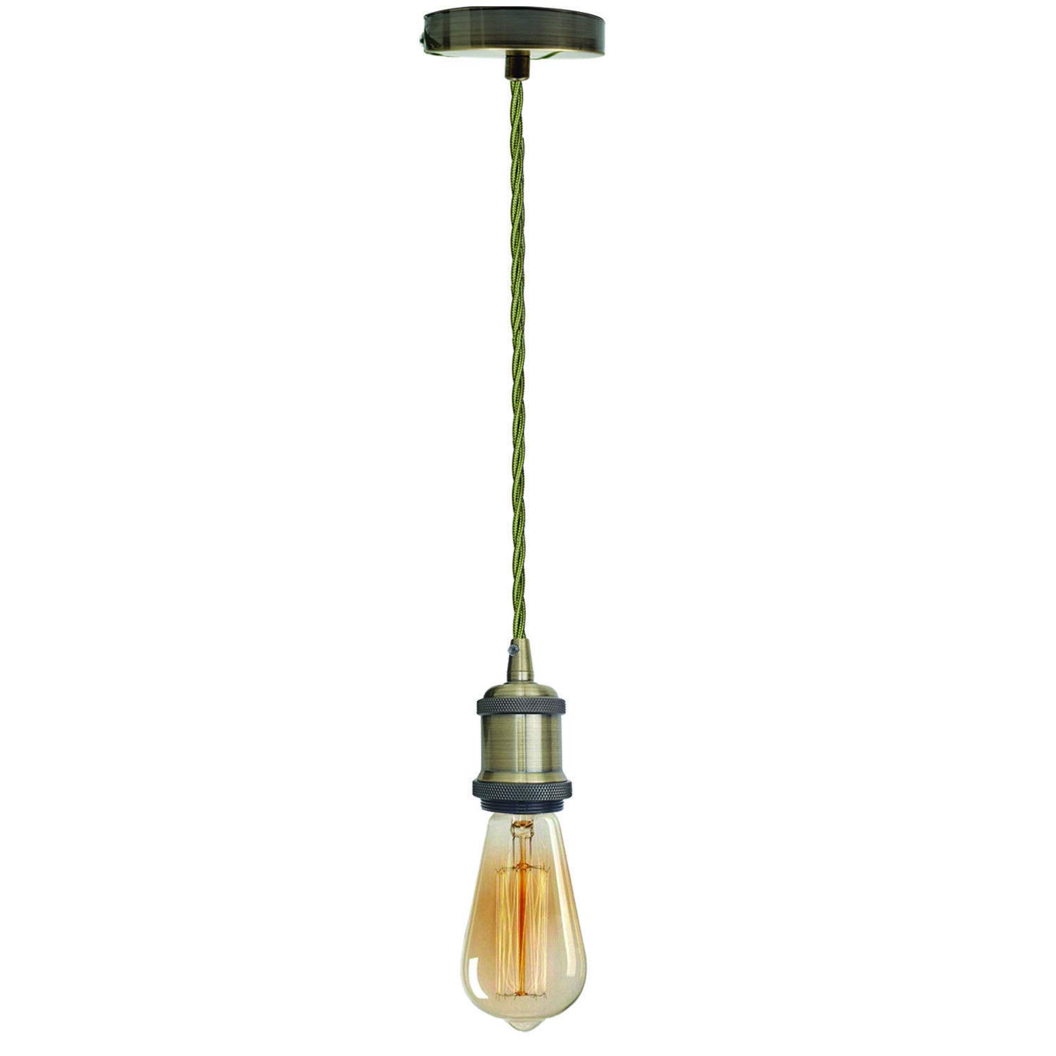 Industrial Vintage 2M Ceiling Pendant Light Lamp Holder E27 Light Fitting (Green Brass Twisted)