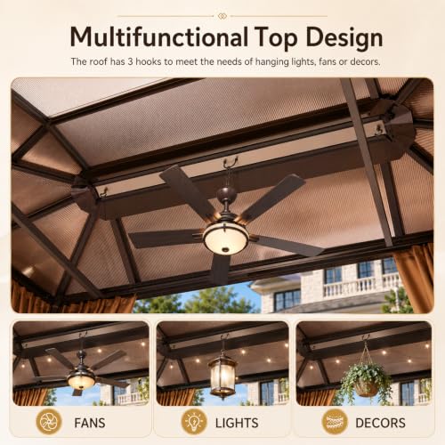 Aoxun 12x16 Outdoor Gazebo Double Polycarbonate Roof Brown Hardtop image 25