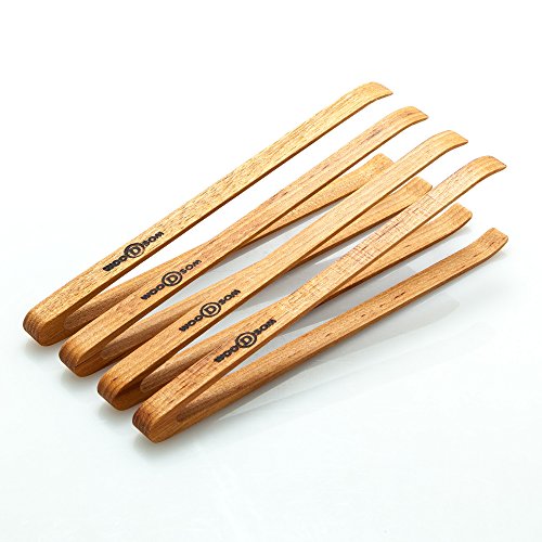 Premium Wooden Mini Appetizer Tongs, Set of 4, Made in the USA by Woodsom, 6