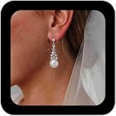 Aneneiceera Vintage Wedding Crystal Pearl Dangle Earrings Silver Long Rhinestone Chandeliers Earring Bridal Cz Crystal Drop Earrings White Pearl Earrings Jewelry for Women