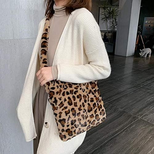 fluffy leopard print tote bag