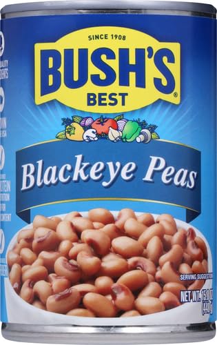 BUSH’S BEST CANNED BLACKEYE PEAS, SOURCE OF PLANT BASED PROTEIN AND FIBER, LOW FAT, GLUTEN FREE, 15.8 OZ