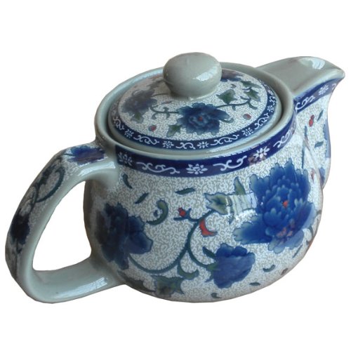 Blue Peony Porcelain Tea Set Ceramic Teapot with Infuser Chinese Kung Fu Tea Pot by IMart Buy