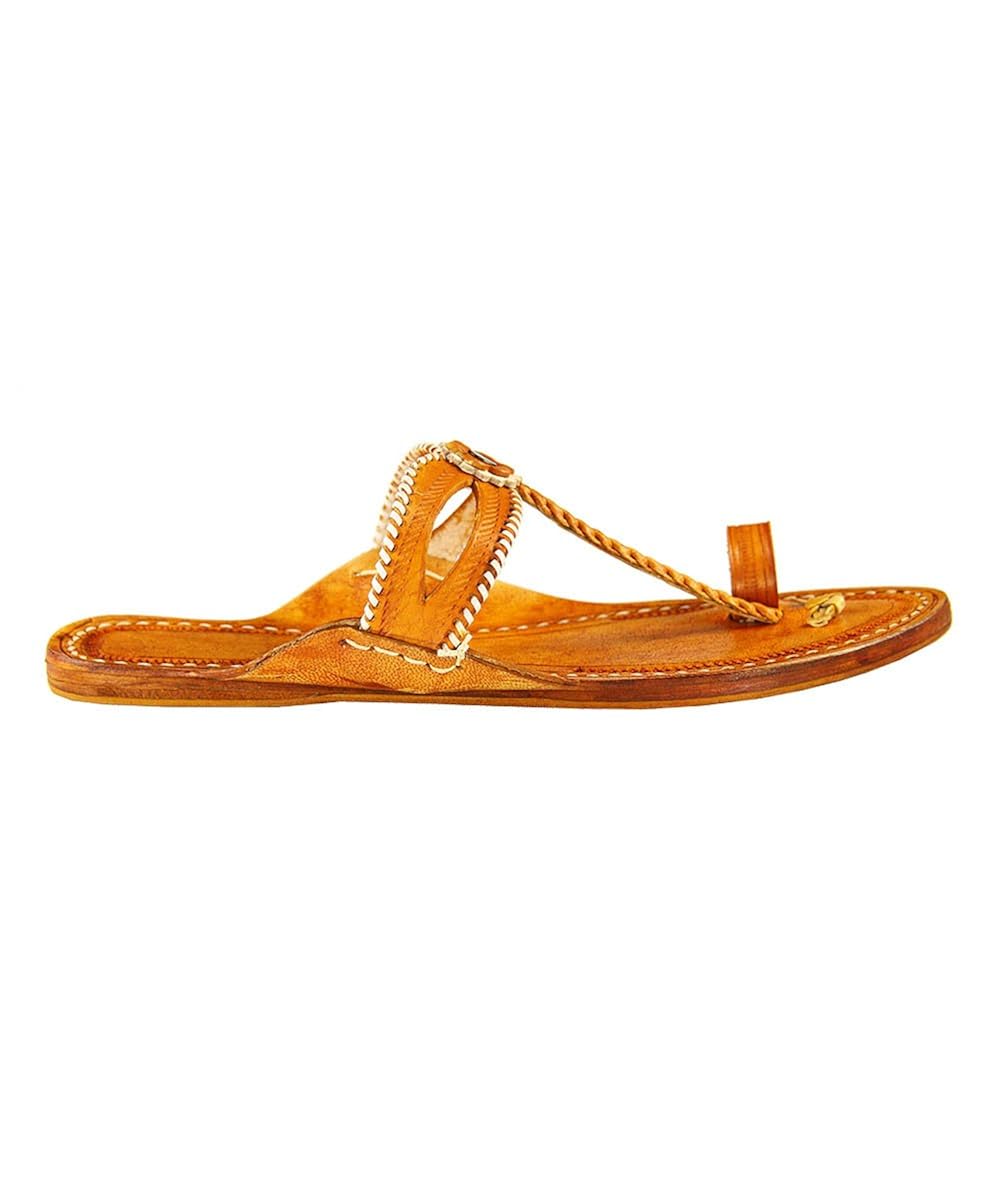 ekolhapuri double eye, dark yellow handmade leather sandal for women