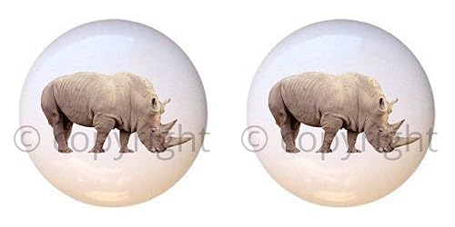 Amazon Com Set Of 2 Knobs Rhino African Wildlife Safari
