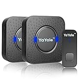 Wireless Doorbell,Waterproof Chime Kit Operating at 1000ft with 1 Push Button Transmitterï¼ˆBattery includedï¼‰and 2 plug-in Receivers,55 Chimes,45 Level Volume LED Indicator -Black
