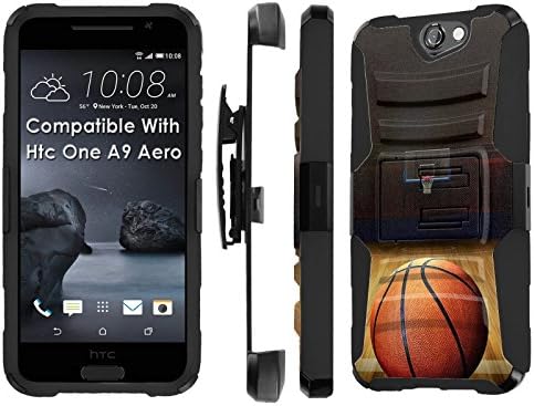 Htc [One A9] Armor Case [SlickCandy] [Black/Black] Heavy Duty Defender [Holster] [Kick Stand] - [BasketBall] for Htc One [A9 Aero]