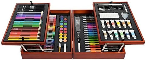 TinyMuse 197 Piece Deluxe Wood Mixed Media Art Set for Kids in Wooden Case