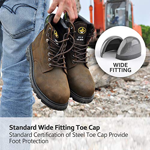 SAFETOE Work Boots For Men Steel Toe Safety Shoes - M8179 Women Leather Wide Width Safety Toe Boots - Thumbnail 4