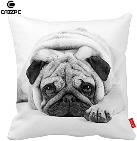 Cazzpc Cushion Cover Cute Pug Black and White Pattern Print Home Decor Size 45x45cm
