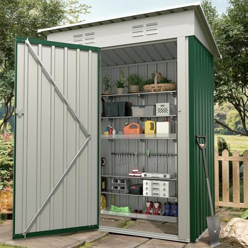 5×3FT Outdoor Metal Storage Shed, Garden Tool Metal Shed with Lockable Doors, A…