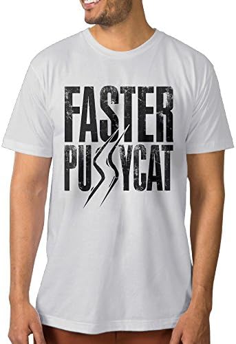 XJBD Men's Faster Pussy Cat Fashion Tees White Size XL