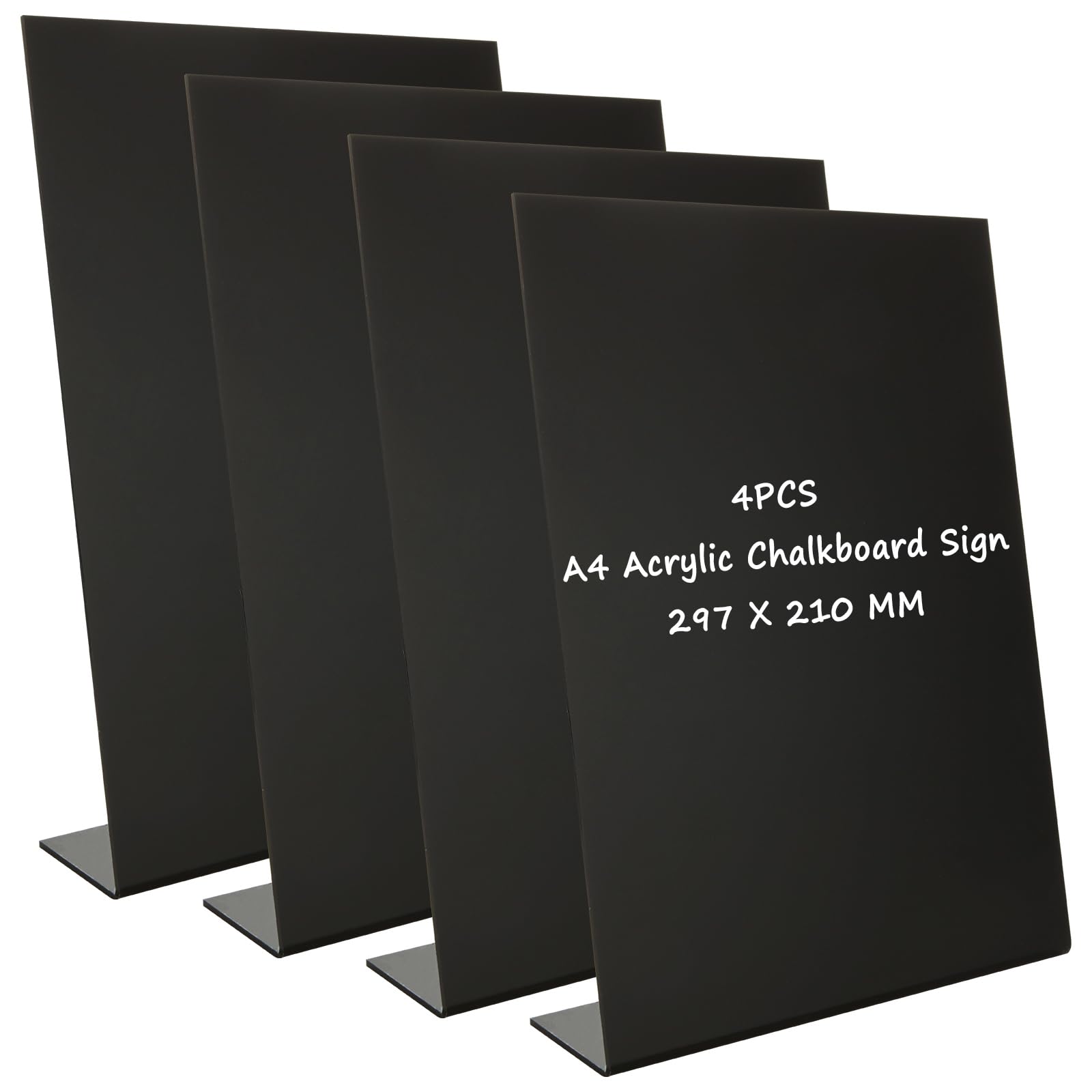 WOPPLXY 4 PCS A4 Chalk Board - 297x210MM Desktop Chalkboard Acrylic L Standard A4 Blackboard - Menu Display Black Board Sign for Store, Restaurant, Display, Decoration