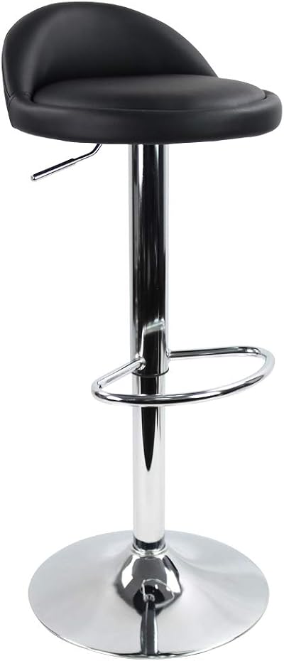KKTONER PU Leather Round Bar Stool with Back Rest Height Adjustable Swivel Black
