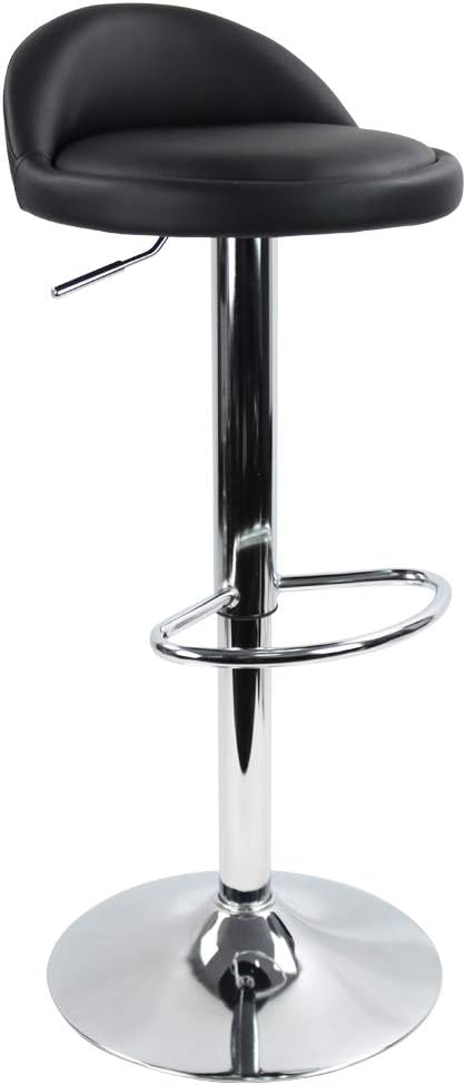 KKTONER PU Leather Round Bar Stool with Back Rest Height Adjustable Swivel Black