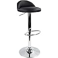 KKTONER PU Leather Round Bar Stool with Back Rest Height Adjustable Swivel Pub Chair Home Kitchen Bar stools Backless Stool with Footrest (Black)
