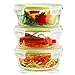 6 Pieces Glass Food Storage Container Set 32oz(3 containers +3 lids) with Snap Locking Lid,Airtight,Microwave,Oven,Freezer,Dishwasher Safe,BPA-Free(Round)