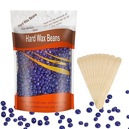 Hard Wax Beans, Body Hair Removal Wax, Solid Depilatory Wax for Women Men, 10.5 Ounces/bag (Purple) with 10pcs Wooden Spatula