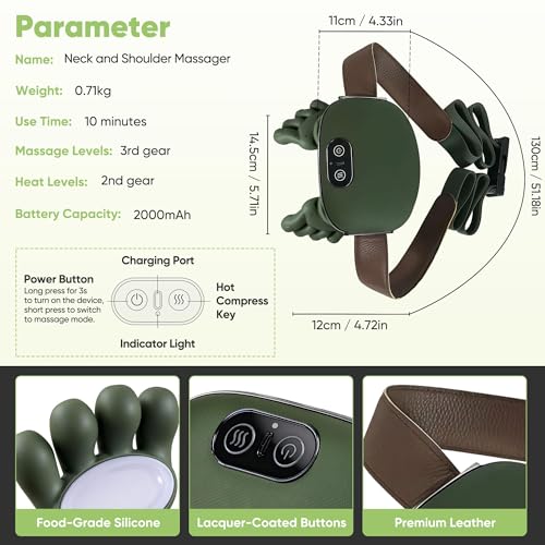 Electric Cervical Massager, 4D Cervical Massager, with Three Kneading Modes and Two Heat Settings to Deeply Release Muscle Tension, Ideal Gift for Dads, Moms and Friends