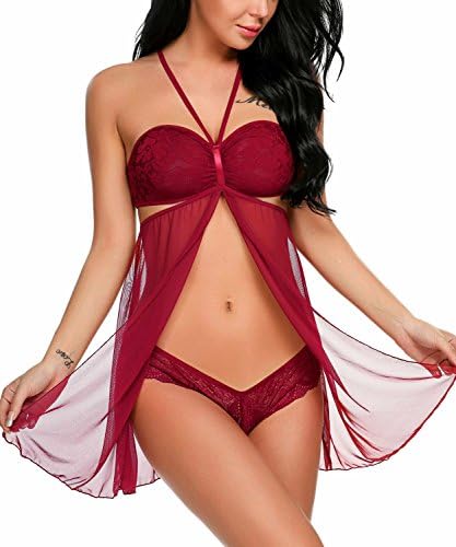recent Women Halter Lingerie Lace Chemise Babydoll Mesh Nightwear Outfits