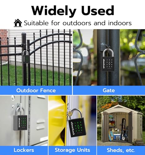 Foxlock Heavy Duty Smart Padlock with Key, Pad Lock with Code Keypad, Weatherproof Bluetooth RFID Keyless Electronic Digital Combination Lock for Gate Outdoor Fence Storage Unit Locker Pool Shed