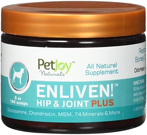 Glucosamine for Dogs, Petjoy Naturals Enliven! Hip and Joint Plus With Chondroitin, MSM, 74 Essential Minerals and Diatomaceous Earth for Arthritis Pain Relief, Easy To Use, 6 oz