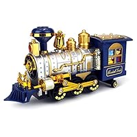 Classical Locomotive Battery Operated Bump and Go Toy Train w/ Smoking Action, Real Train Horn, Working Headlight (Colors May Vary)