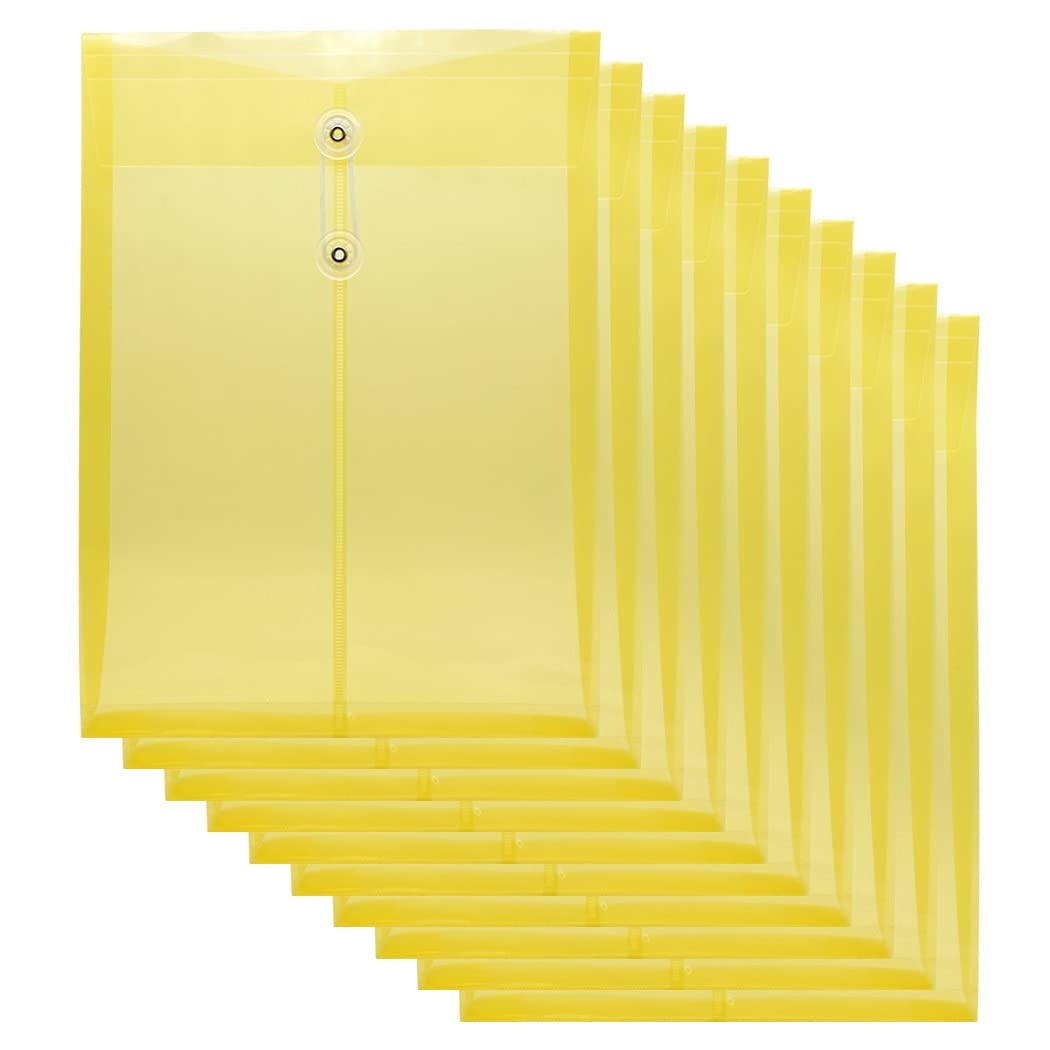 Plastic Wallets - 10 Pcs A4 Folders Document Files Folders Envelope Pockets with Expandable Gusset - 3cm Expansion - Yellow