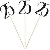 Black Glitter 25th Birthday Centerpiece Sticks, 12-Pack Number 25 Table Topper Anniversary Party Decorations