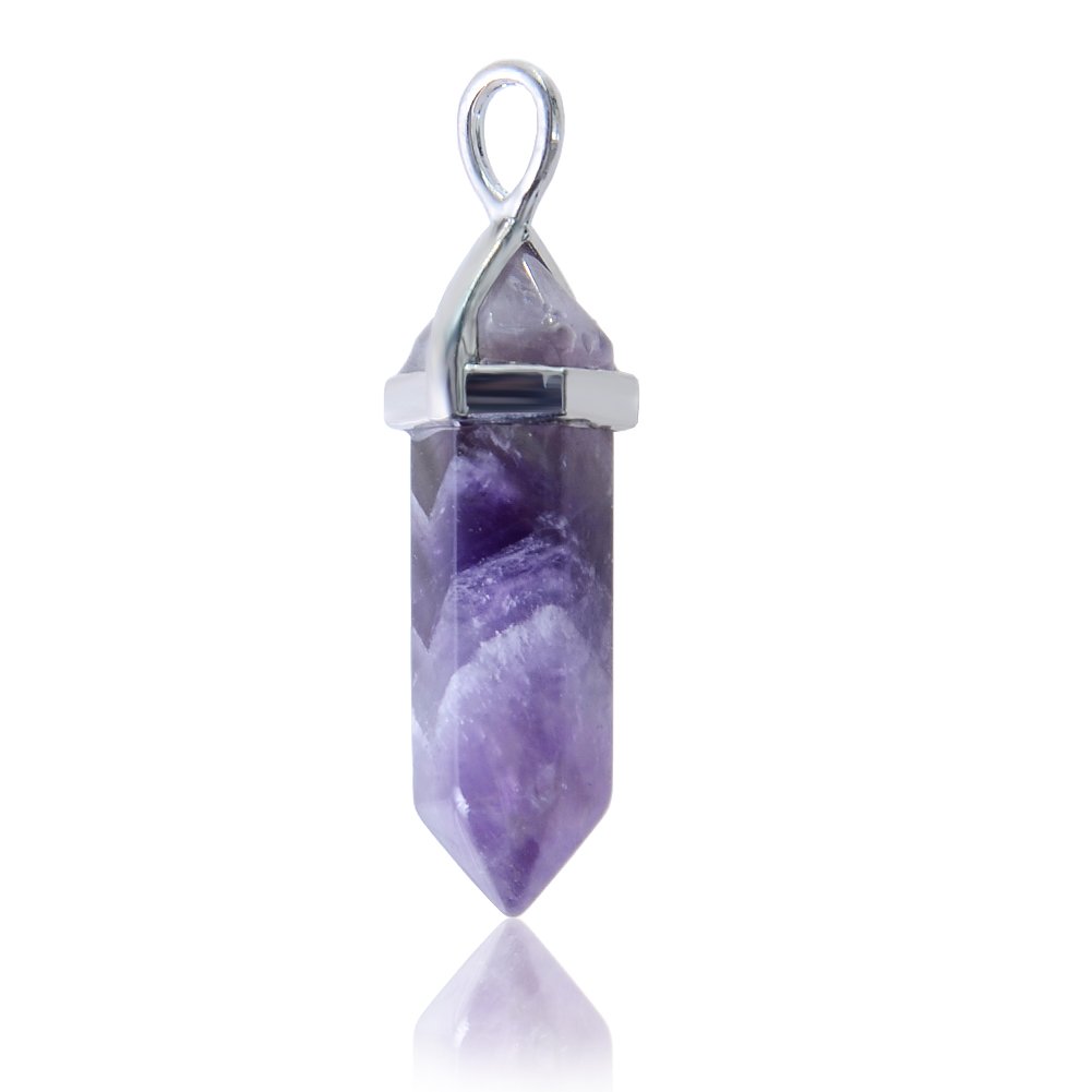 Aituo Gorgeous Quartz Crystal Healing Stones Point Chakra Cut Gemstone atural White Crystal+Amethyst+Rose Quarts Healing Point Chakra Pendants for Necklace Jewelry Making (Amethyst)