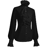 BOMFWAU Womens Victorian Vintage Long Sleeve Shirt Ruffle Stand Collar Blouse Medieval Gothic Tops