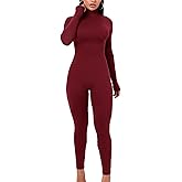 VUTRU Women's Long Sleeve Jumpsuits Fleece Lined Bodycon Sexy Turtleneck One Piece Bodysuits Back Zipper Sports Romper