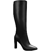 Quorvash Knee High Boots for Women - Long Elastic Faux Leather Tall Boots for Women Mid Block Heel Pointed Toe with Side Zipper Fall Winter