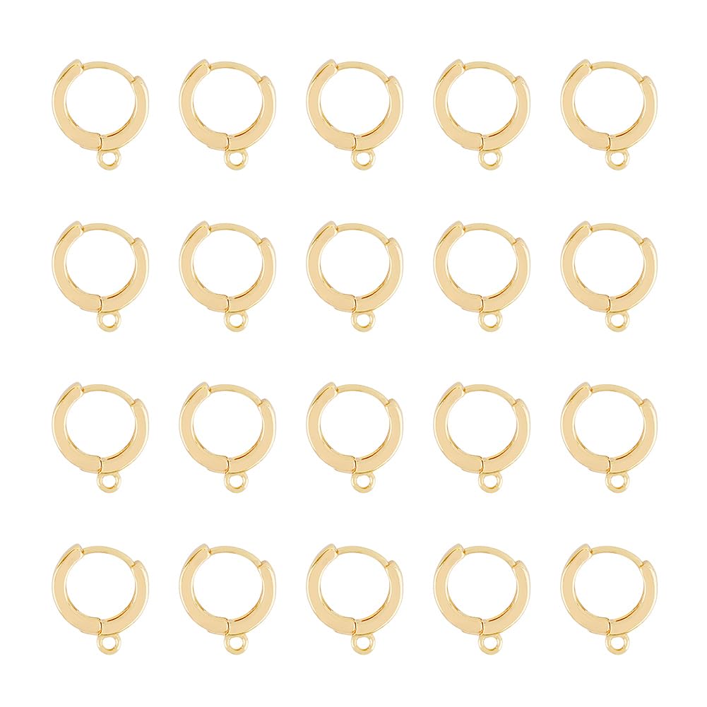 DICOSMETIC 20Pcs Open Huggie Hoop Earrings 18K Gold Plated Round Earring Hooks Thick Hoop Earrings with 1.6mm Loop Leverback Earring Hooks Brass Earrings Findings for Earring Making