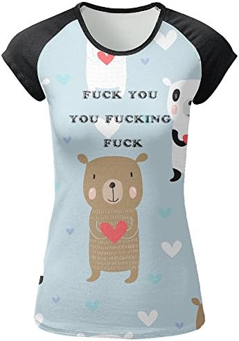 Women's Fuck You You Fucking Fuck Short Sleeves Crew Neck Fashion Full Printed Raglan T Shirt Tee Jersey