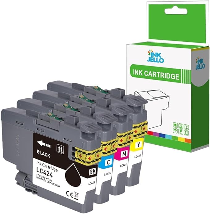 Inkjello LC424 Ink Cartridge For Printer, Compatible With Brother DCP-J1200W Replacement For Brother LC424 Black Cyan Magenta Yellow (4-Pack)
