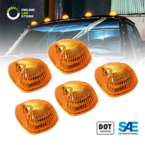 5pc Amber LED Cab Lights [DOT/SAE Certified] [12 LED] [Waterproof] [Heavy Duty] LED Roof Top Marker Running Lights – (Universal Fit or Replacement for 94-98 Dodge Ram)