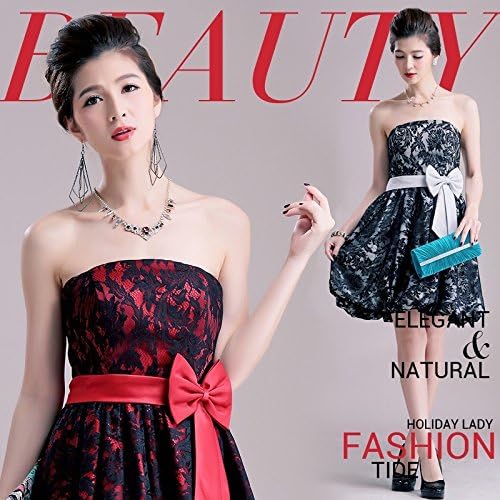 Amazon パーティー 結婚式 花柄レース バルーンスカート ドレス ワンピース 2l レッド イブニングドレス 通販