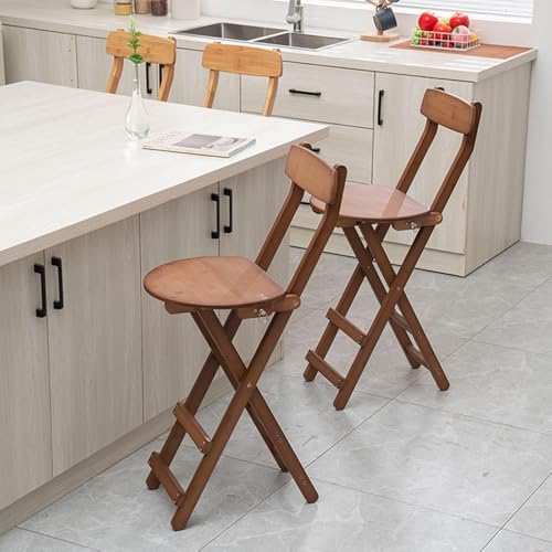 Zucng Bamboo Folding Bar Stool Kitchen Counter Stools with Backrest and Footrest, Portable Bar Chairs for Home Kitchen Island Breakfast, No Assembly, Brown