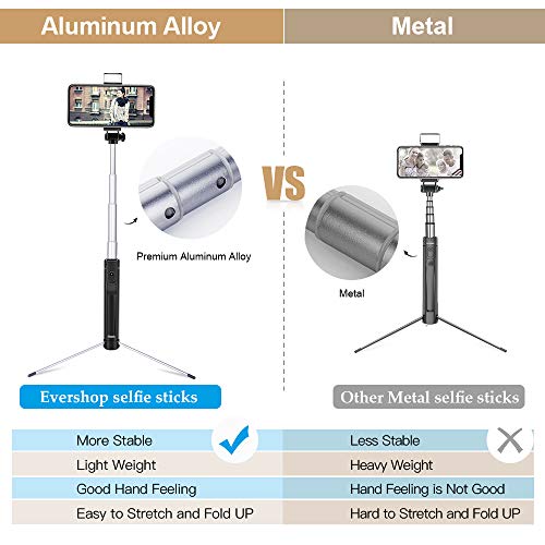 image for Evershop Selfie Stick with Light,3 in 1 Lightweight Aluminum Alloy Ext