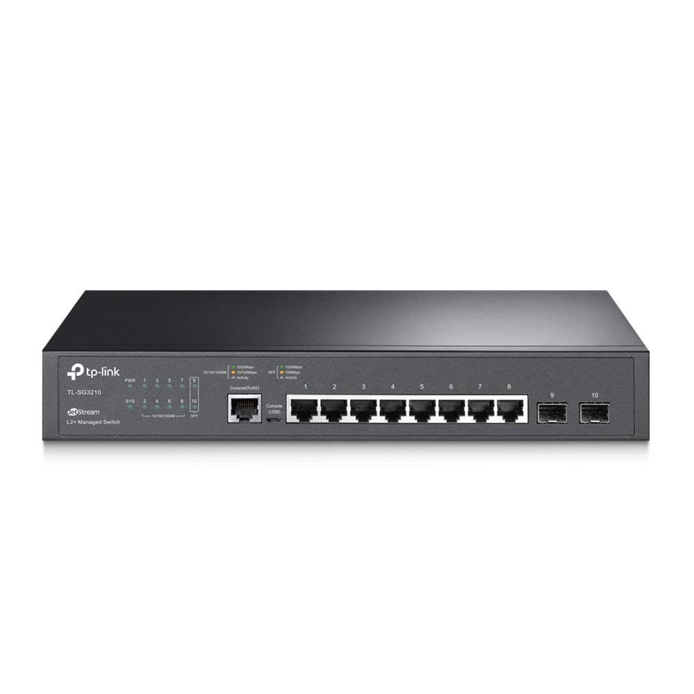 TP-Link SG3210 Gigabit L2+ Managed Switch, 8× Gigabit RJ45 Ports Network Switch, 2× SFP Slots, Fanless Ethernet Switch, Static Routing, Omada SDN, Cloud & Standalone Management, Ethernet Splitter